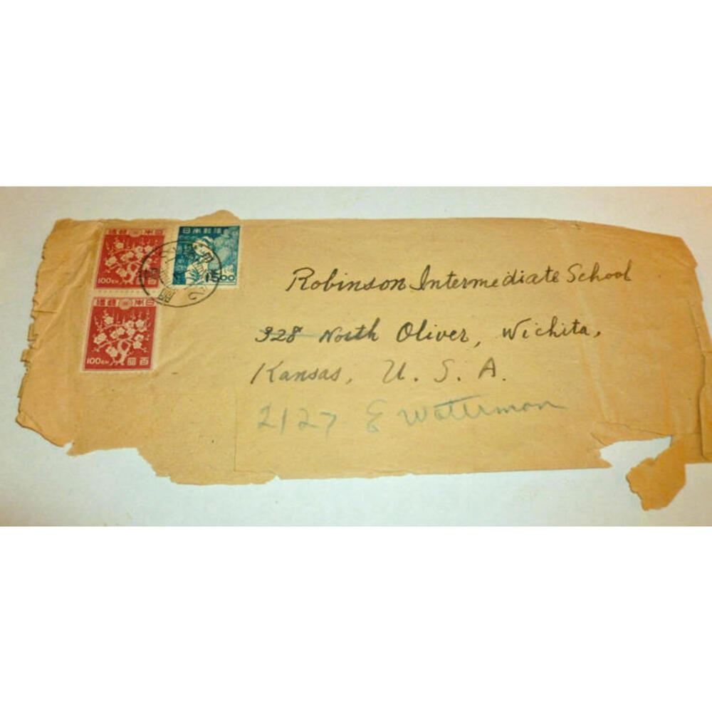 Vintage Adressed Envelope Japan USA Kansas Robinson International School Stamp